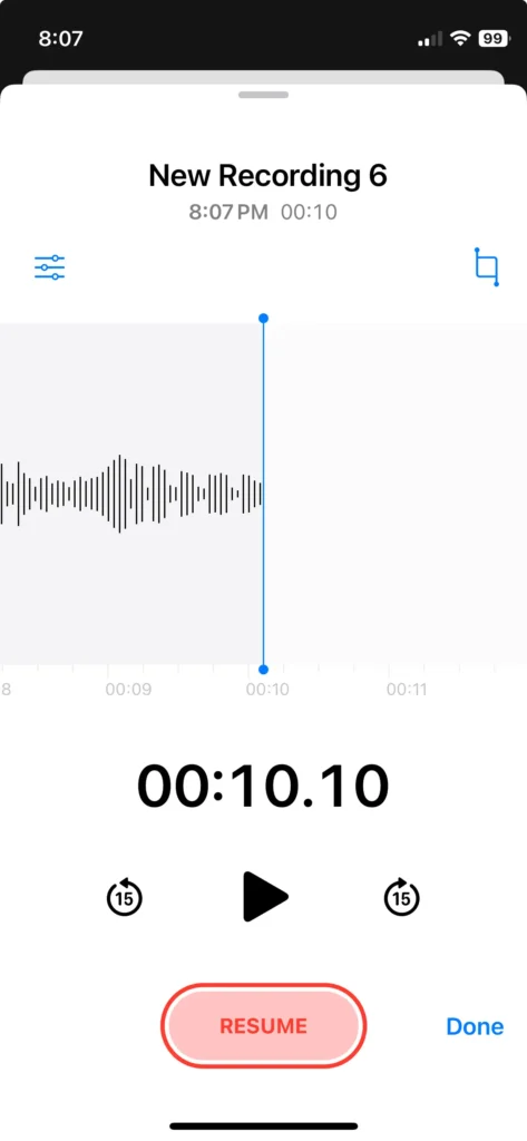 iphone resume voice memo