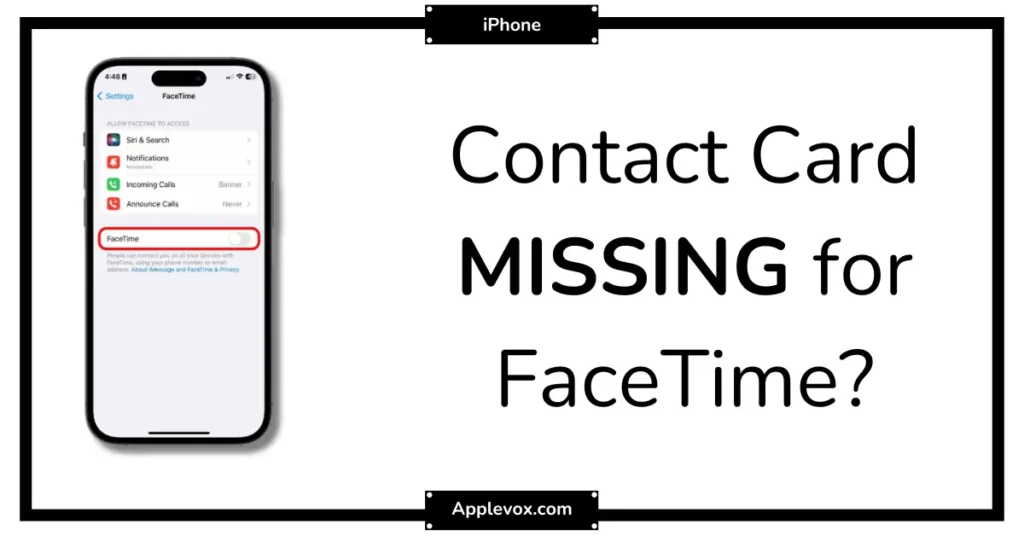 Contact Card Not Available for Facetime?